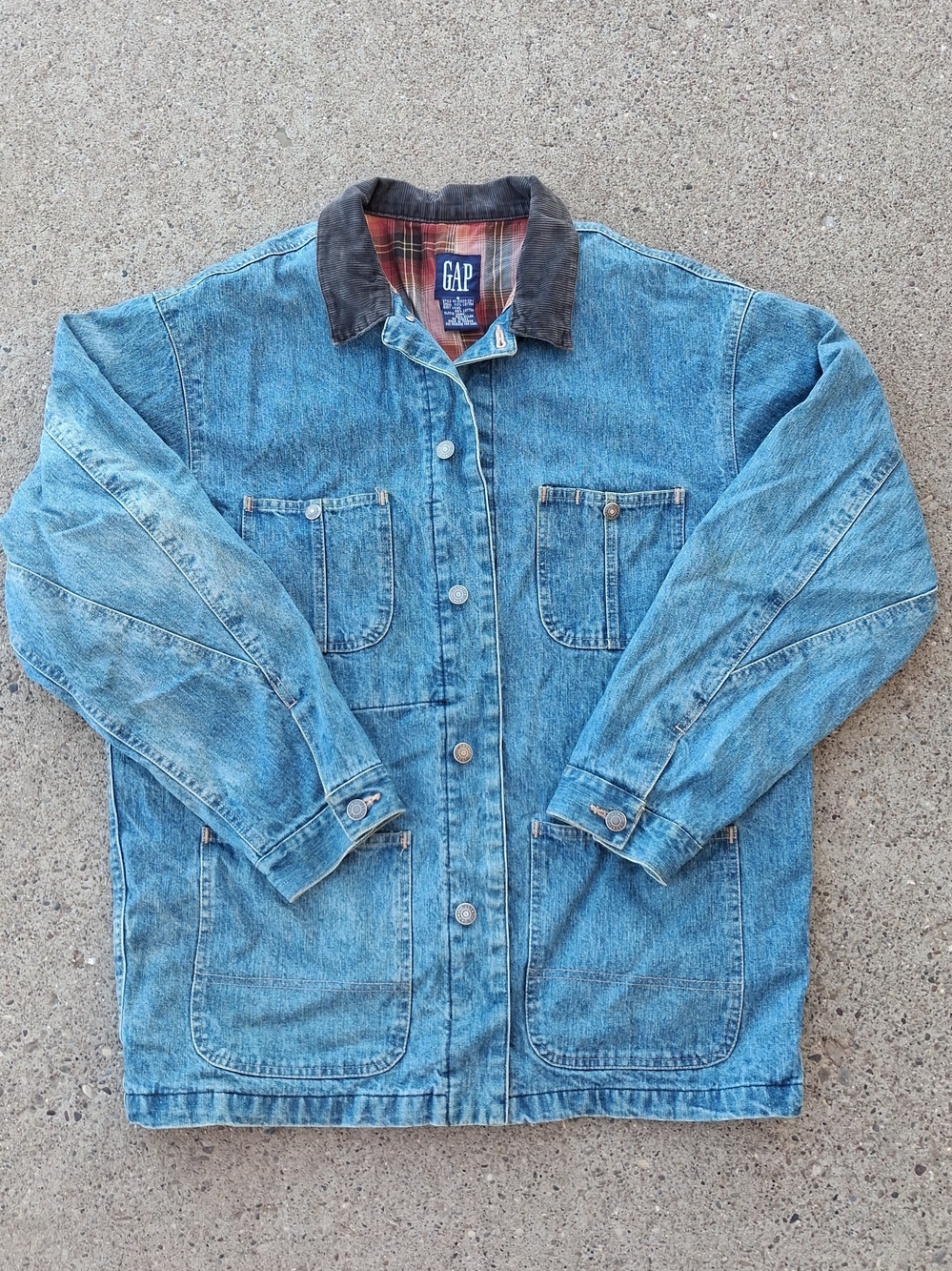 Vintage Gap Jacket Men Small Blue Denim Corduroy Chore Blanket Lined Flannel 90s